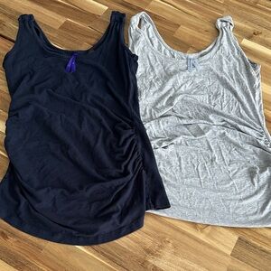 Seraphine Navy and Light Gray Maternity Tank Top Bundle with nursing access